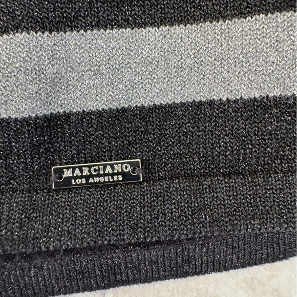 Marciano Metallic Mock Neck Top Zipper Silver Blue Black Long Sleeves Size 1 XS - Picture 3 of 4